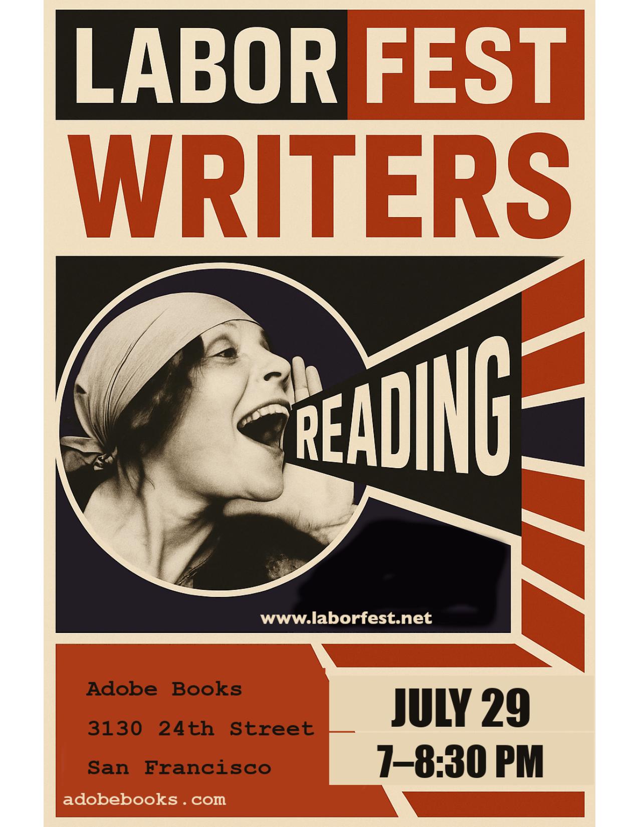 LaborFest Writers Anthology Launch Reading — July 29, Adobe Books